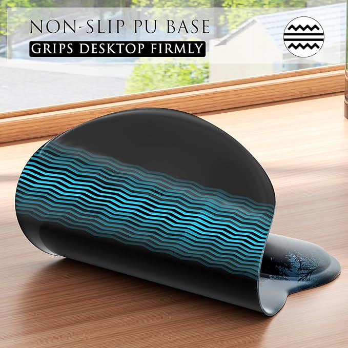 MROCO Ergonomic Mouse Pad with Gel Wrist Rest, Smooth Wrist Support Surface, Non-Slip PU Base for Pain Relief, Comfortable Mousepad for Computer, Laptop, Office & Home, 9.4 x 8.1 in, Cloud Forest