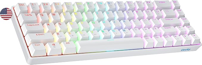 Geeky GK65 SE 65% | Mechanical Gaming Keyboard | 68 Keys Multi Color RGB LED Backlit for PC/Mac Gamer | ANSI US American Layout (White, Mechanical Black)