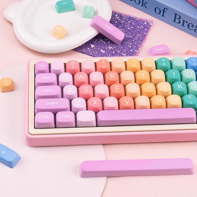 Cute PBT Keycaps 126 Keys MOA Profile Custom Keycaps Dye Sublimation Rainbow Candy Colorful Key Caps Set for Cherry Gateron MX Switches Mechanical Keyboards