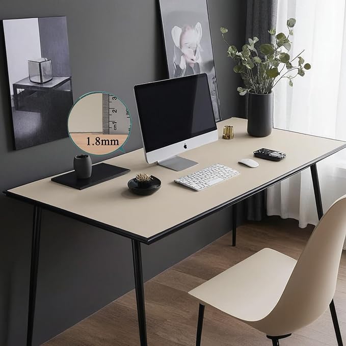 Leather Table Cover,1.8mm Thick,24x48 Inch,Table Protectors for Rectangle,Waterproof Desk Pad, Scratch - Resistant Craft Mat for Dining Table, Office Desk and Art Station (Beige+Dark Brown)