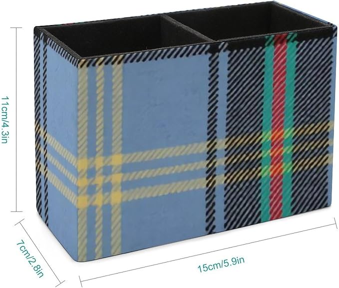 BELL OF THE BORDERS TARTAN PU Leather Pen Holder Desk Organizer, 2-Compartment Pencil Container for Office, Home, Vanity Use