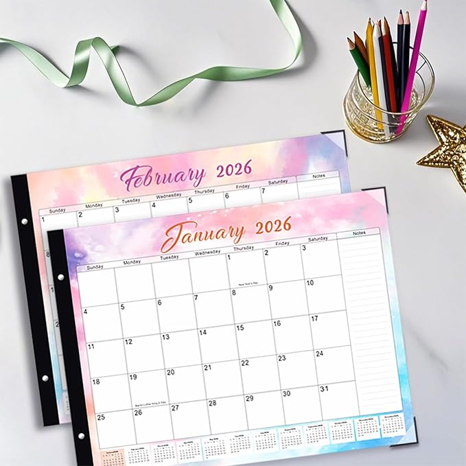2026 Desk Calendar Large 22x17 Inches,Large Desk Calendar 2026-2027,18 Month,Suitable For Home,School Or Office,With Plastic Cover,Monthly Calendar(Pink)