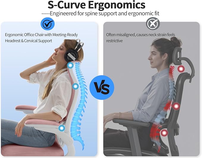 TRALT Ergonomic Office Chair- Desk Chair with Adjustable Lumbar Support | Big and Tall Back Ergonomic Desk Chair - Home Office Mesh Chairs and PU Leather Seat for Home Reading to Adults(Pink))