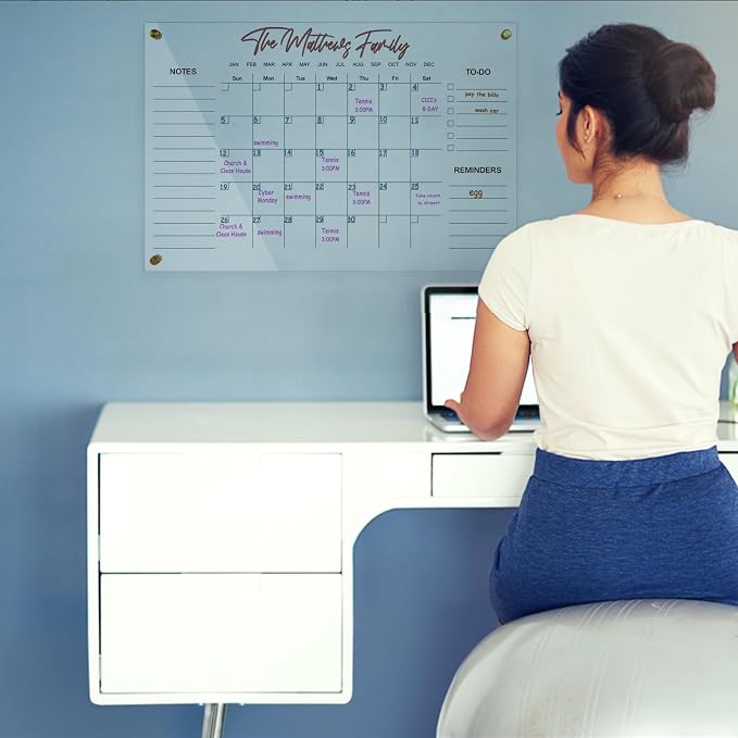 Clear Acrylic Calendar Dry Erase for Wall, Family Planner, Monthly Calendar Dry Erase Whiteboard for Home, Office, 24" x 16" Reusable White Board（YL-4060）