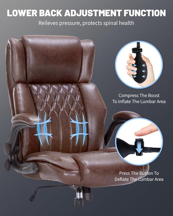 600LBS Large Heavy Duty Office Chair, Big and Tall Office Chair for Heavy People, Executive Desk Chair with Lumbar Support, Computer Desk Chairs with Flip Up Arm