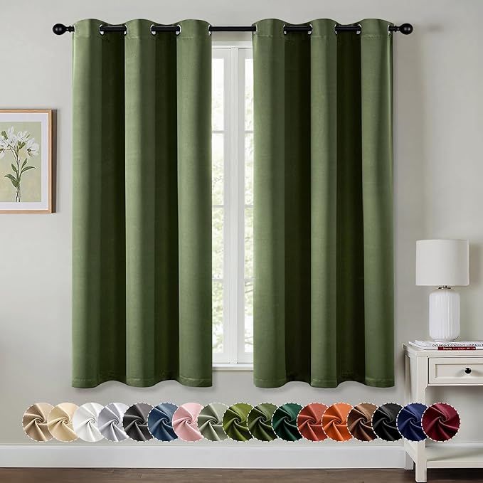 MIULEE Blackout Curtains for Bedroom Living Room 2 Panels, Thermal Insulated Room Darkening Drapes Grommet Noise Reducing Light Blocking Window Treatments 45 Inches Long 34x45 Inch Olive Green