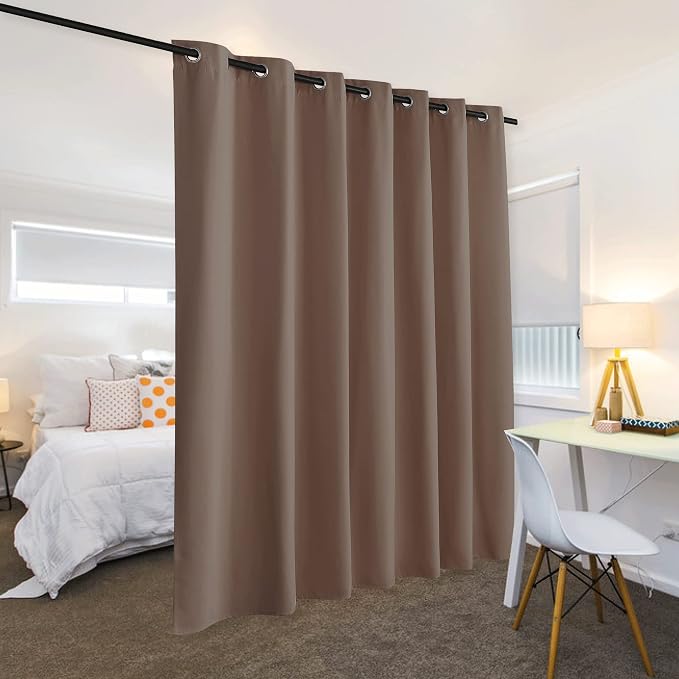 RYB HOME Blackout Room Divider Curtain Portable Light Block Thermal Insulated Energy Efficiency Drape for Coffee Shop Office Loft Shared Apartment, Wide 120 inches x Long 96 inches, Cappuccino