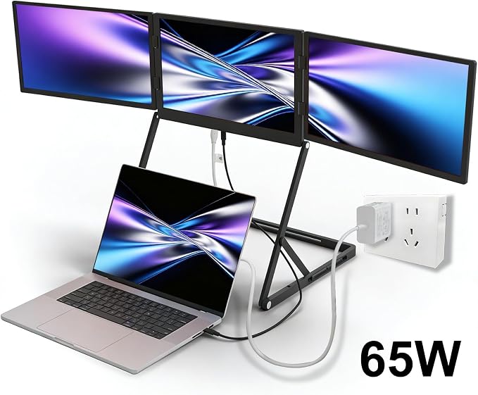15.6-Inch FHD IPS 60Hz Triple Portable Monitors Extender | for 13–17”Laptops,Stable Bracket with Anti-Pinch Design,Aluminum Alloy,USB-C & H/D Interface,Suitable for Travel,Home Office