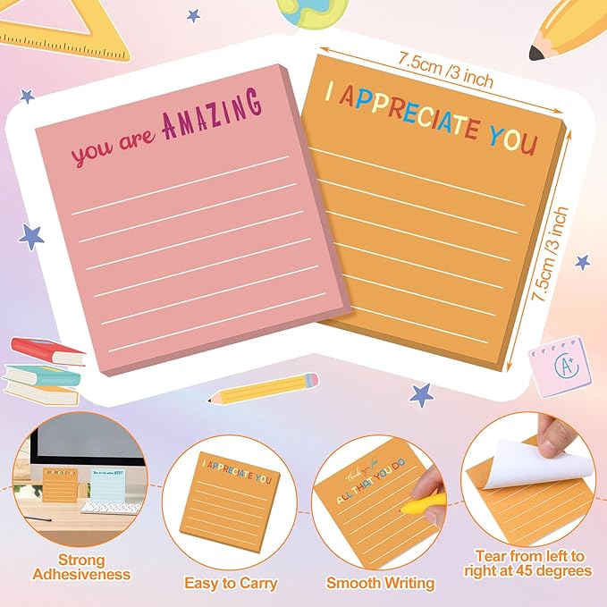 Yinder 24 Pcs Inspirational Sticky Notes Thank You Gift Motivational Sticky Note Pad Employee Appreciation Gift Bulk for Staff Coworker Teacher Nurse Office Groups 3 x 3'' (Appreciation,Macaroon)