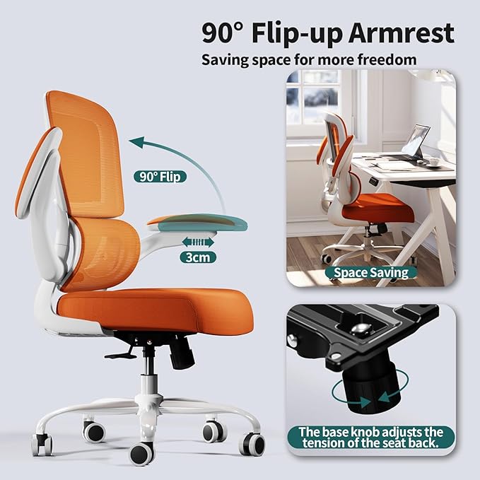 TRALT Office Chair - Ergonomic Desk Chair with Adjustable Lumbar Support, Mesh Computer Chair, Executive Chairs for Home Office Comfortable Lumbar Support (Orange)
