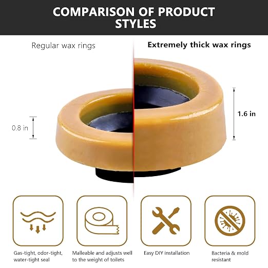Extra Thick Toilet Wax Ring Kit Include Closet Bolts, Bolt Caps, Thick Flange and Retainer Washers, Fits 3 Inch and 4 Inch Waste Lines for Toilet Gas Odor and Watertight Sealing
