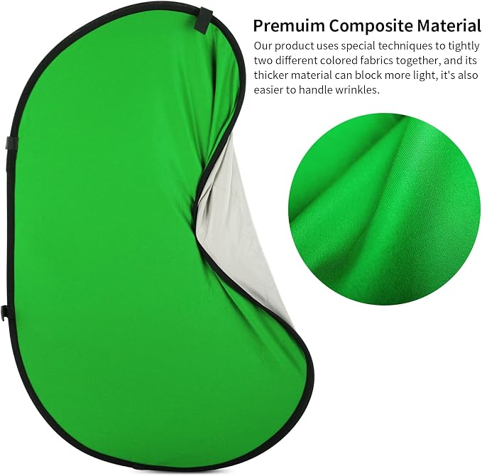 5x6.6ft Reversible Green Grey Backdrop for Photography, Pop-Up Collapsible Background 2-in-1 Muslin Self Tape Backdrop with Clip and Carry Case