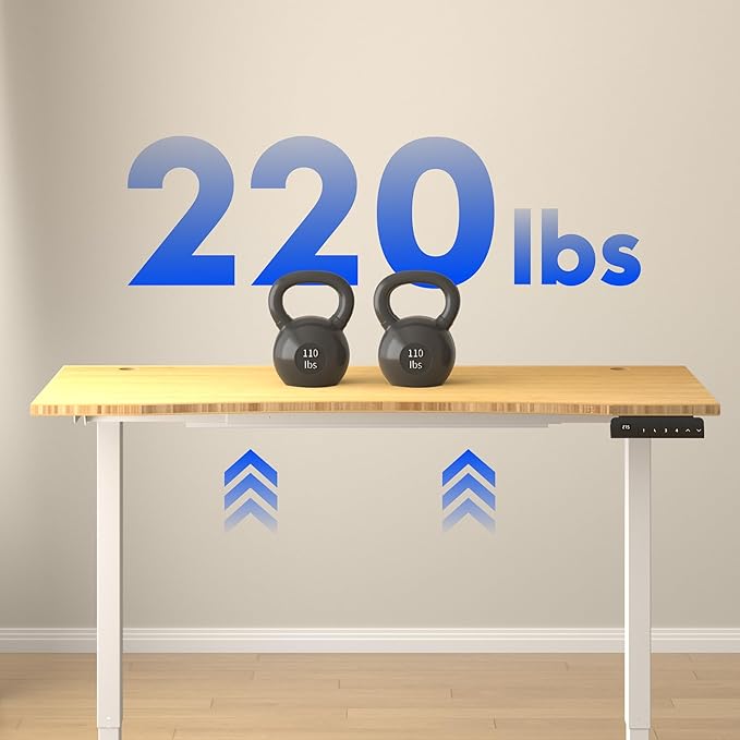 FLEXISPOT E3 Bamboo Dual Motor Electric Standing Desk 55 x 28 Sit Stand Up Desk, Holds 220 lbs, Adjustable Height w/Memory Presets, Solid Bamboo Curved Desktop & White Frame, Ships in 2 Boxes