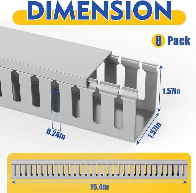 Open Slot Wiring Raceway Cable Duct,Cable Management Cord Track | 123" open slot cable raceway,Grey 1.57x1.57", 8 pcs desk wire channel to hide computer cables and cords
