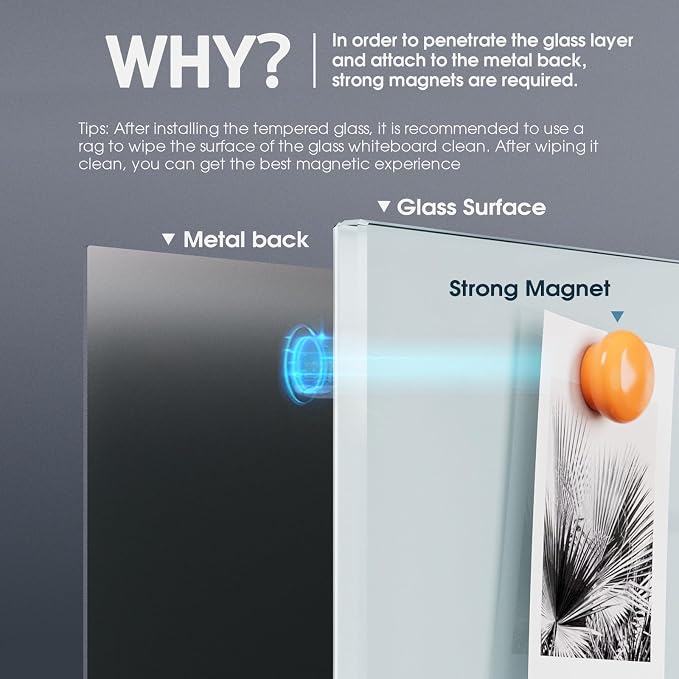 MaxGear Glass Whiteboard Tempered Magnetic Dry Erase Board 72x48 Inch | Magnetic Steel,Frameless Design,Smooth Writing,Ghost Free,Wall Mounted,Accessory Kits,Office Classroom Conference Room Use
