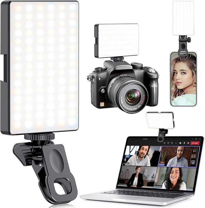 91 LED Portable Charger Selfie Light Video Conference Lighting | Clip & Camera Tripod Adapter, Rechargeable 2000mAh, CRI 96+, 4 Light Modes, For Phone iPhone Webcam Laptop Makeup