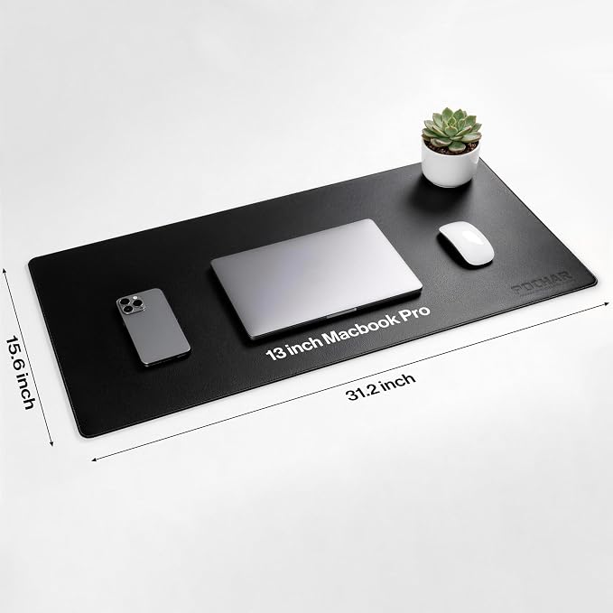 POCHAR Vegan Leather Desk Mat 31" x 16" - Desk Pad Protector for Desktop | Non-Slip PU Leather Dual-Sided Office Desk Blotter for Laptop Mouse Keyboard - Waterproof Writing Signing Pad, Black