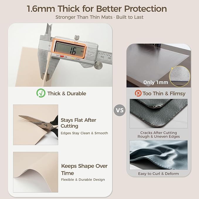 1.6mm Thick Leather 16x36 Inch Non-Slip Mat, Waterproof Countertop Protector, Wide Coffee Station/Large Office Desk Pad, Creamy White