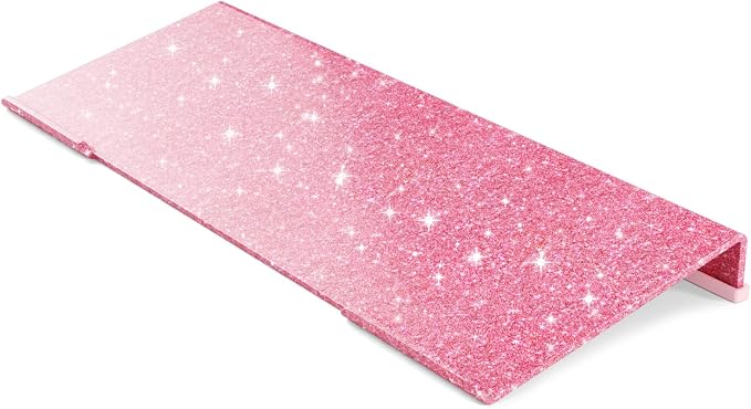 BEEGO Ergonomic Computer Keyboard Stand - Glitter Pink Acrylic Keyboard Riser Tilted Keyboard Holder Keyboard Tray with Pink Non-Slip Strip for Easy Typing at Home School Office Desk Accessories