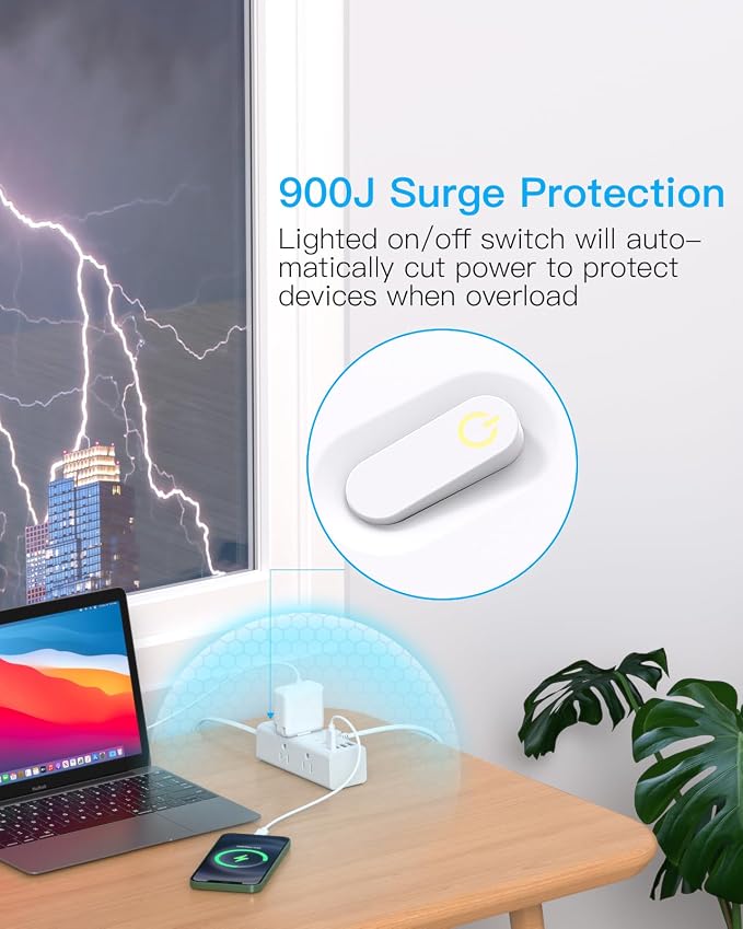 25Ft Extension Cord with Multiple Outlets, Flat Plug Power Strip Surge Protector with 20 Ft Long Cord, 6 Outlet 4 USB Ports (2 USB C), Multi Outlet Wall Plug for College, Dorm Room Essentials(White)