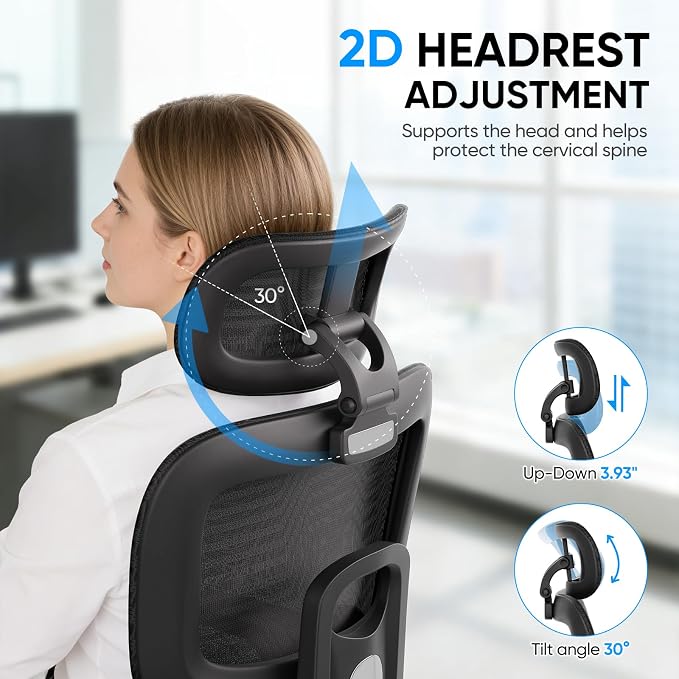 MoNiBloom Ergonomic Office Chair, High Back Mesh Desk Chair, Black, 10 Pack | with 3d armrest, high back desk chair, adjustable headrest, lumbar support, recline range from 90 to 145 degrees, L-Shape
