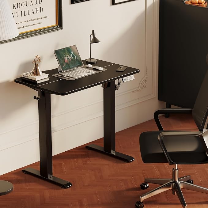 YDN Electric Standing Desk, 35x20 Inch, Black | 3 Memory Presets, Cable Management, Adjustable Height, Sit Stand, Space-Saving, Computer Workstation, Home Office