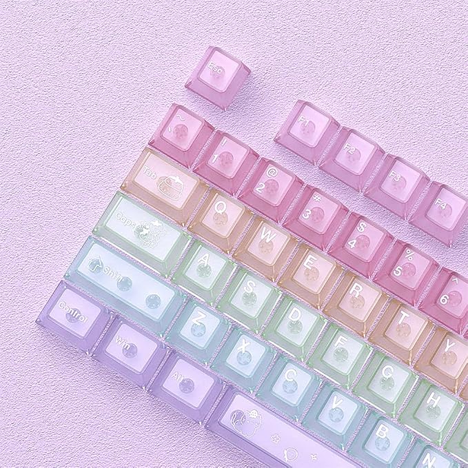 115 Keys Rainbow Keycaps, PC Translucnt Backlit Custom Keycap Set for Cherry Profile, Cute Frosted Clear Key Caps for MX Switches Mechanical Gaming Keyboard