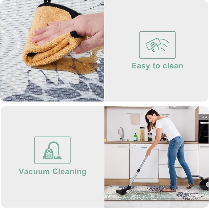 KIMODE Anti Fatigue Kitchen Mat 2PCS Kitchen Mat for Floor Cushioned | 17"x47"+17"x29",Dahlia Floral,Red, Farmhouse Floor Mats set of 2,Non Slip,Waterproof,Comfort Mat for Sink Office Laundry home