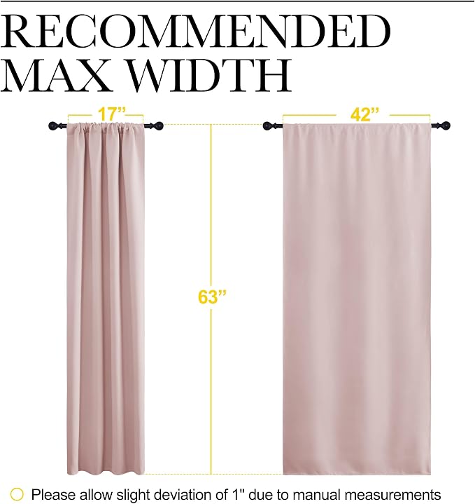 NICETOWN Blackout Curtains for Living Room, Blush Pink, 2 Panels, 42 by 63, Darkening Window Curtain Panels, Easy-Care Solid Thermal Insulated Draperies/Drapes for Daughter Room