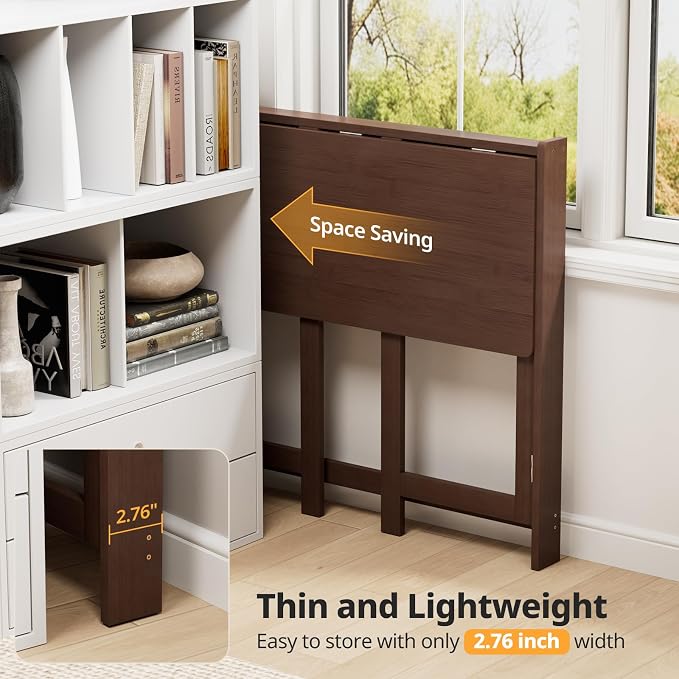 Bamboo Folding Desk 32.68 Inch, Small Foldable Desk for Small Spaces, Writing Desk Computer Table for Bedroom Home Office, Space Saving Foldable Desk, Easy Assembly, Brown