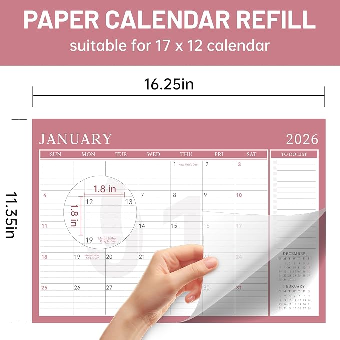 Yoment Desk Calendar Refill 2026-2027, Jan 2026-Dec 2027, Large 10"x16" Monthly Planner with to-do Lists 24 Months Calendar for Office School Home, Pink