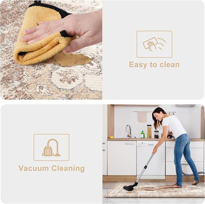 KIMODE Anti Fatigue Kitchen Mats for Floor, Farmhouse Kitchen Rugs Sets of 2, Cushioned Kitchen Floor Mats, Comfort Standing Mats for Sink Laundry Office Desk Khaki 20"x71"+20"x32"