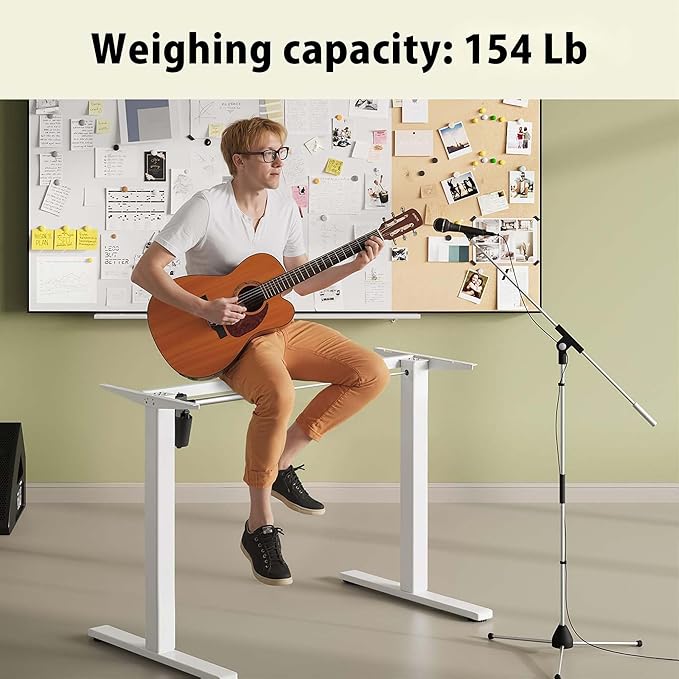 Electric Standing Desk Frame, Adjustable Height & Length, 63" x 28" Tabletop Compatible, 3 Preset Heights, 154 Lbs Weight Capacity, White