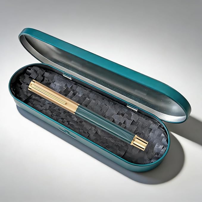 Luxury Rollerball Pen with Gold Trim, Elegant Resin Writing Instrument, Fine Point Black Ink Refill, Business Signature Pen with Metal Gift Box for Executive, Men, Women (Glacier Green)