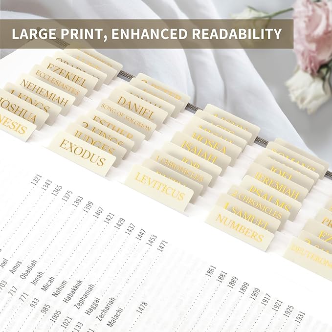 Bible Tabs for Women & Men, Bible Tabs for Study Bible, Large Print Bible Tabs for Easy Navigation, Bible Index Tabs, 66 Tabs Old & New Testament, Extra 9 Blank Tabs - Beige