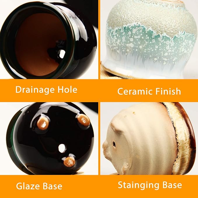 2.1 Inch Succulent Pot with Drainage,Planting/Flower Pots,Small Planter for Mini Plant Ceramic Flowing Glaze Base Serial Set with Holes