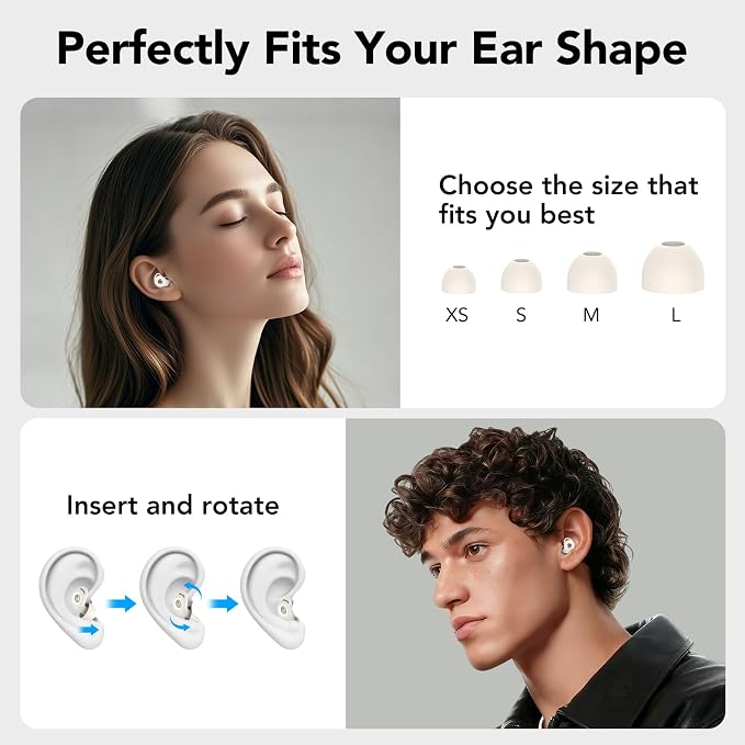 Ear Plugs for Concert,Noise Cancelling Silicone Earplugs,45 dB,Soft and Reusable,Hearing Protection with 8 Earpieces in 4 Sizes(XS/S/M/L),Carrying Bag,for Sleeping,Concert,Working,Travelling,White