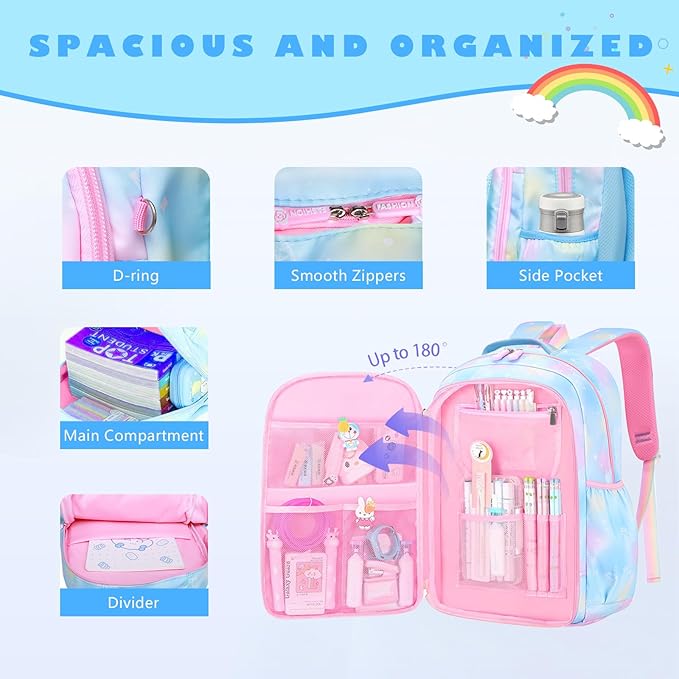 Kids backpacks for girls, bookbag for girls backpack back to school supplies for Kid, school backpack for girl Elementary School Student(Blue Single Bag)
