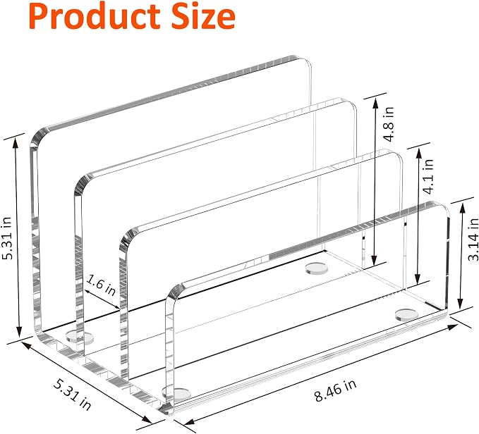 FUCDTEFC Desk Mail Organizer, 3 Section Clear Acrylic File Holder Letter Organizer, Vertical Lightweight Modern Envelope Holder Desk Accessories & Workspace Organizers for Office, Home, School | Vertical, Envelope, Lightweight, Countertop, Bill Holding...