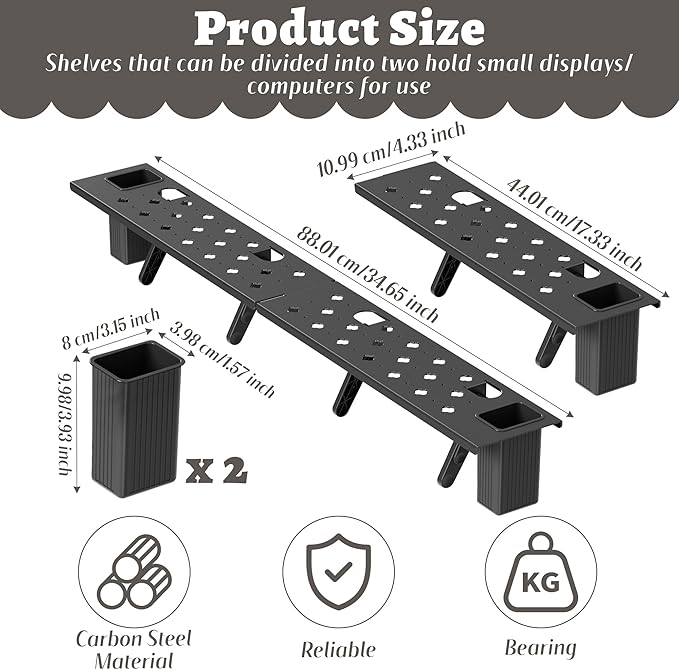 Steel TV Top Shelf - Adjustable Monitor Shelf Floating Stand with 2 Storage Boxes, Computer Screen Mounted Storage Bracket for Soundbar Router Cable Box Game Console Remote (36.65 x 4.33 Inch)