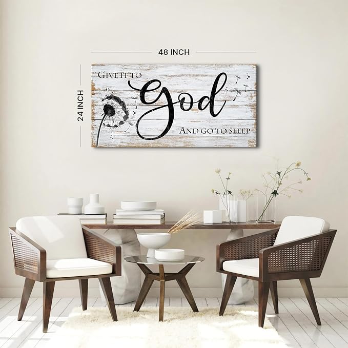 Give it to god and go to sleep Sign Wall Art Christian Bible Verses Wall Decor for Master Bedroom Dandelion Picture Canvas Rustic Religious Poster Painting Retro Quotes Artwork Home Decoration 24x48”