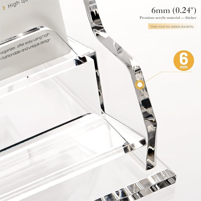 YUXUN Business Card Holder for Desk, Acrylic Business Card Display Stand with 3 Slot 3 Tier, Office Desk Accessories for Man &Woman,150 Cards Capcity, Clear