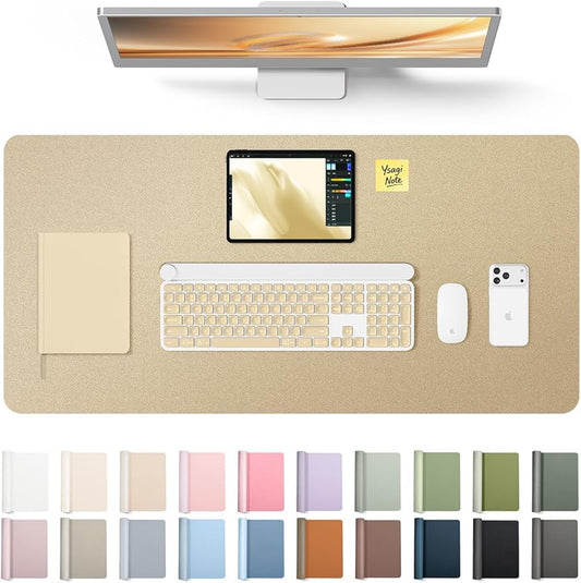 YSAGi Leather Desk Pad Protector, Office Desk Mat, Large Mouse Pad, Non-Slip PU Leather Desk Blotter, Laptop Desk Pad, Waterproof Desk Writing Pad for Office and Home (Gold, 31.5" x 15.8")