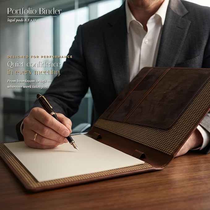 SETTINI Genuine Leather Portfolio Professional Organizer Padfolio – Resume Folder – Stylish Document Folio with Business Card Holder – Gift Portfolio for Men & Women - Birthday Gifts