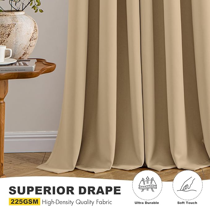MIULEE Blackout Curtains for Bedroom Living Room 2 Panels, Thermal Insulated Room Darkening Drapes Grommet Noise Reducing Light Blocking Window Treatments 63 Inches Long 40x63 Inch Taupe Brown