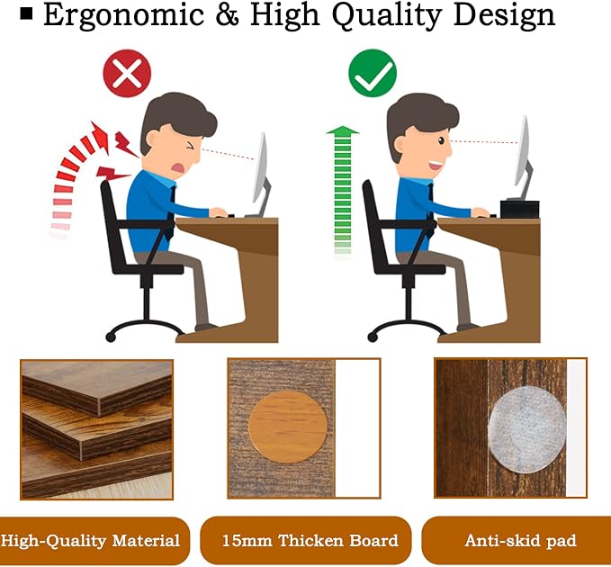 TEAMIX 2-Pack Wood Monitor Riser, Desk Stand for 2 Monitors, Rustic Brown | Holds 80Lbs, Stacked/Separate Use, 2 Tier Adjustable, Use as Laptop/TV Riser, Computer Stand for Home Office Desk, Gaming