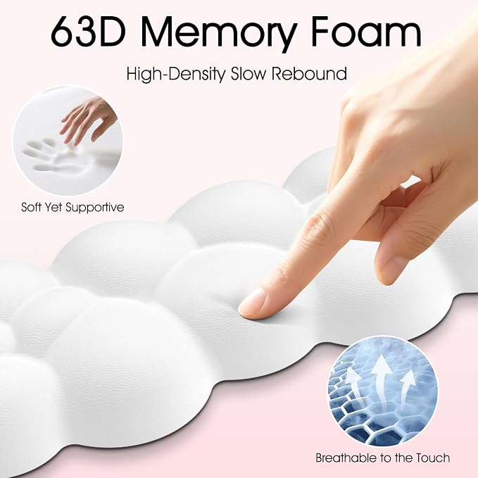 Sushret Cloud Wrist Rest for Computer Keyboard, 4-in-1 Memory Foam Leather Cloud Keyboard Wrist Rest and Mouse Pad Set with Ergonomic Support for Arm and Palm Cushion, Gaming/Work Setup, White