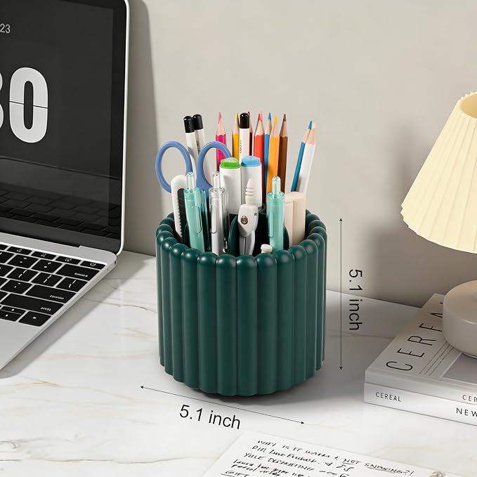 360° Rotating Pen Holder for Desk Removable Pencil Organizer, Teal Green | 7 Slots Pen Cup Cute Office Supplies and Accessories Plastic Desktop Storage Box Art Caddy for School, Work, Home