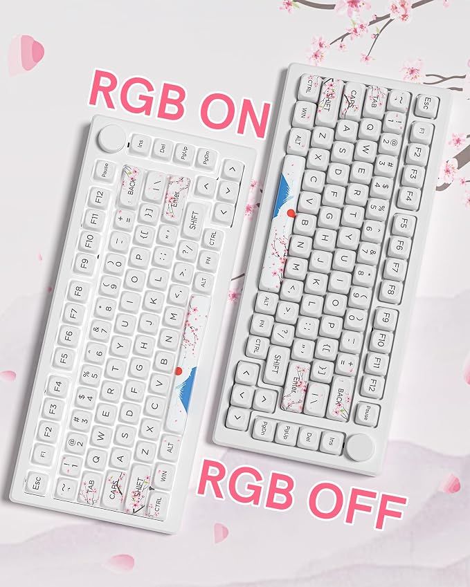 131 Cute Keycaps MOA Cherry Blossom keycap Theme Japanese Keycap Set for Mechanical Keyboard for 61/68/84/87/98/99/100/104/108 Keys,White(Only Keycap Set)