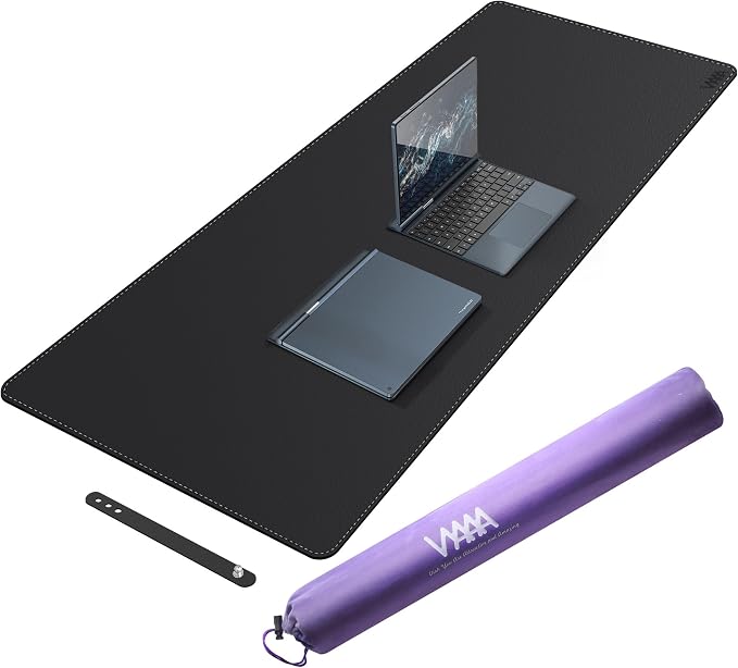 Vyaaa 55" x 24" PU Leather Desk Mat, Large Mouse Pad, Desktop Protector Cover, Writing Pad and Blotter, Desk Mats on top of Desks for Home or Office (Black)